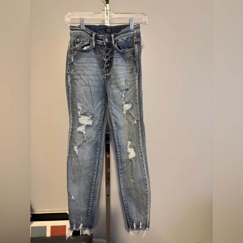Judy Blue Jeans Womens 3‎ / 26 Blue Skinny Fit Button Fly Distressed Denim